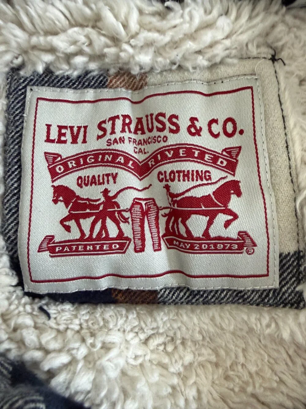 LEVI'S Plaid Cotton Sherpa Lined Hoodie Jacket Mens Small